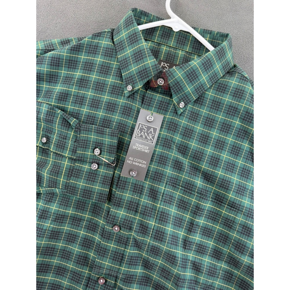 Jos. A. Bank Traveler Sportshirt Mens Large Green Plaid Button Down No Wrinkle